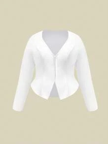 SHEIN Unity Plus Size Solid Color Long Sleeve Casual Shirt