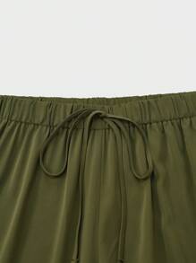 Lacomfia Plus Size Solid Color Twist Knot Detail Casual Loose Pants Fall Cloth For Women - Green - View 3