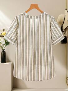 Lacomfia Blusa casual holgada con escote en V para mujer de talla grande - Verde - Ver 2