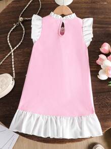 Kleine Mädchenkleid mit zarten rosa Tönen für den Sommer, zarte 3D Blumendetails verleihen märchenhaften Charme, trage es und werde im Nu zu einer Märchenprinzessin - Pink - Übersicht 2