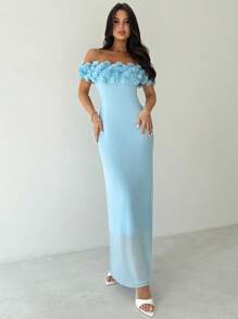 Firerie Đầm Maxi Ôm Body Lưới Hoa Một Vai Màu Xanh Lãng Mạn Thanh Lịch, Thích Hợp Cho Các Buổi Hẹn Hò, Tiệc Tùng, Kỳ Nghỉ - Màu xanh lam - Xem 6