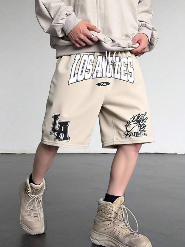 Lose sitzende, atmungsaktive Lässig Sport Shorts für Teenager Jungen mit Mesh Stoff, Englisch Text und Basketball Design
