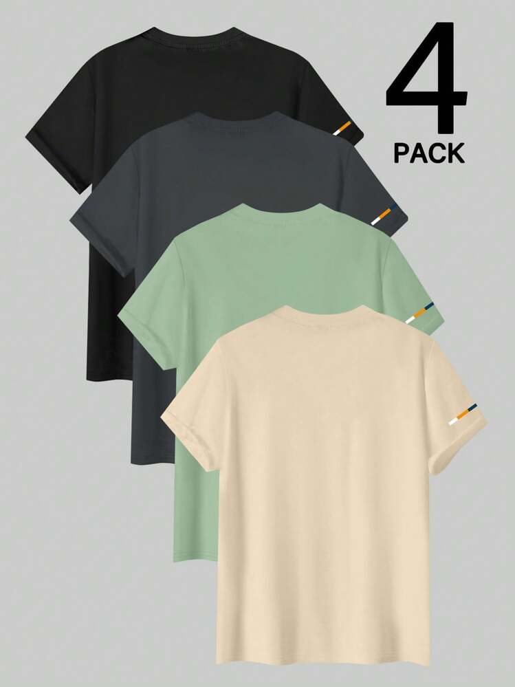 تي شيرت قصير الأكمام بطاقم رقبة للرجال، بطباعة أحر...