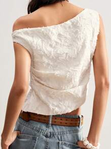 Bohemela Boho Textured Knit Asymmetrical Neck Fitted Women Camisole Top