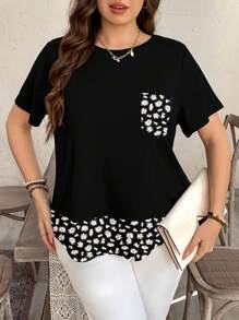 EMERY ROSE 大码女式休闲简约雏菊花印花T恤，适合夏季 - 黑與白 - 查看 4