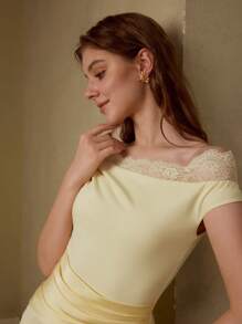 MOTF PREMIUM Kontrastkleid mit geraffter Spitze - Gelb - Übersicht 6