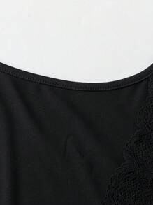 SHEIN CURVE+ Fashionable V-Neck Lace Patchwork Sheer Sexy Dress - Black - View 5