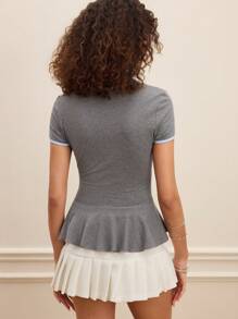 SHEIN MOD Grey Contrast Trim Round Neck Casual Short Sleeve T-Shirt, Summer
