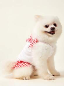 PETSIN Red Cute Love/Korean Letter/Puppy/Watermelon/Bow Decor Lightweight Breathable Plaid Skirt For Pets, Spring/Summer - Red - View 2