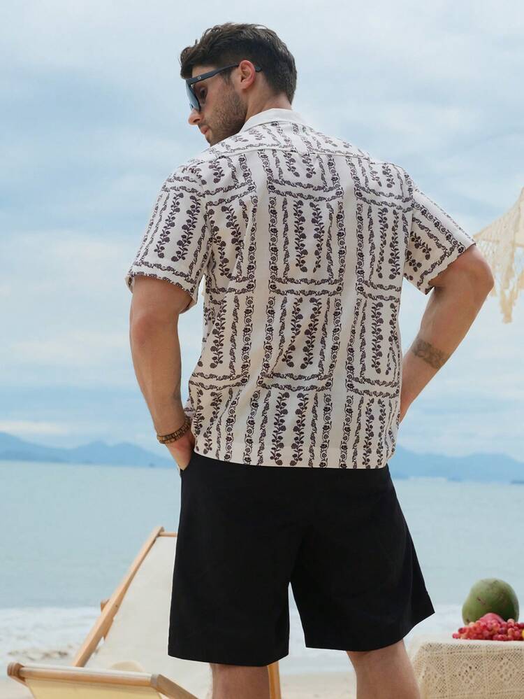Textured Fabric Multi-Color Beach Vacation Style Men's Shirt Sets, Summer
