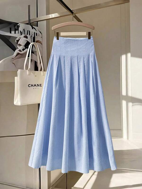 Pariaura Women's Spring/Summer French Street Style Striped High Waist A-Line Long Skirt
