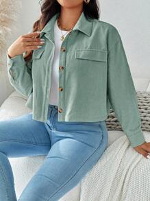 SHEIN LUNE Plus Size Fall Women Solid Color Minimalist Casual Long Sleeve Jacket Fall Jackets Winter,Holiday Autumn - Green - View 1