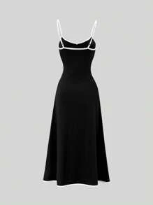 INAWLY Women's Casual Color Block Trim Sleeveless Midi Dress, Summer - Black - View 2