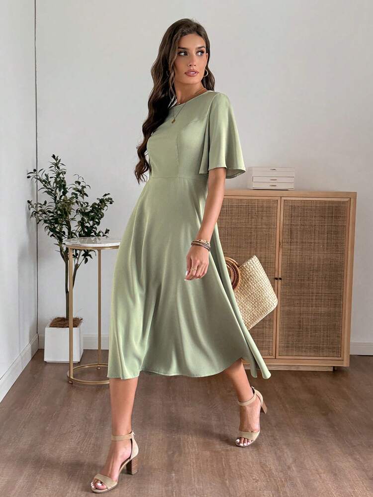 Women Summer Casual Commuter Solid Color Midi Dress Sage Green Midi Dress Pastel Green Midi Dress Elegant Midi Dress Green Dress Women Solid Color Dress Modest Dresses For Women Work Dresses For Women Office Attire For Women Birthday Dresses For Women Going Out Outfits Summer Dresses For Women Dresses For Women Elegant
