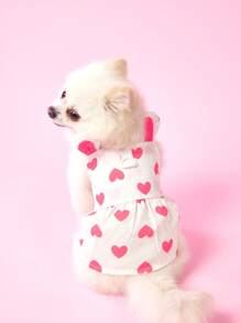 PETSIN Cute Rabbit Ears Decor Heart Print Pet Dress, Lightweight & Breathable, Suitable For Spring & Summer ,Kawaii - Red - View 1