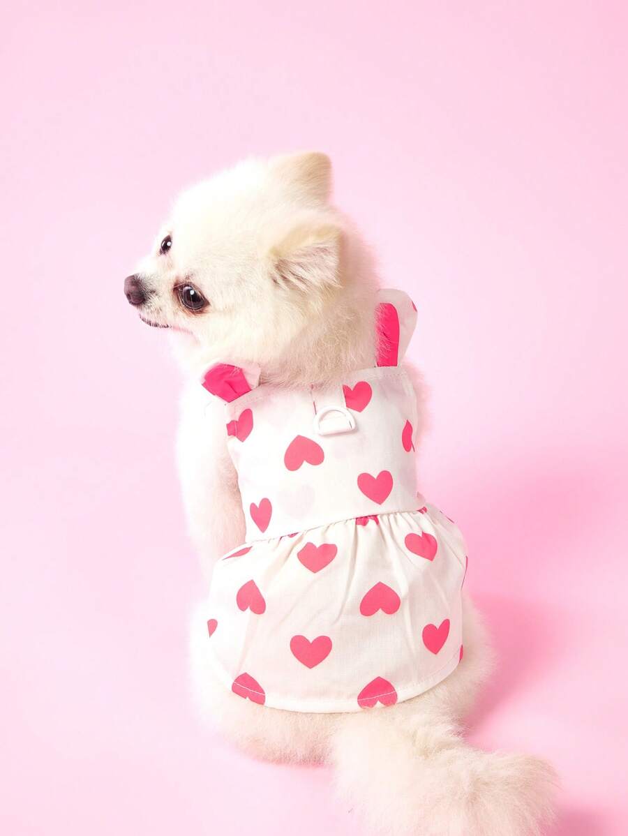 PETSIN Cute Rabbit Ears Decor Heart Print Pet Dress, Lightweight & Breathable, Suitable For Spring & Summer ,Kawaii - Red - View 1