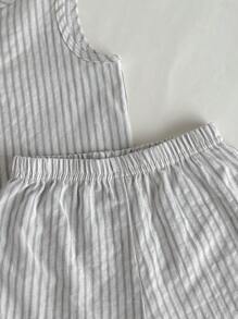 Loomiva 2件套男婴彩色条纹圆领无袖背心和松紧腰短裤套装 - 白色 - 查看 6