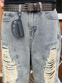 Manfinity LEGND Jeans casuales de moda de calle con bolsillos desgastados de unicolor para hombre