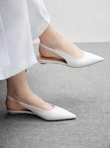 CUCCOO BIZCHIC Giày bệt mũi nhọn gót thấp đa năng thoải mái màu trắng dành cho nữ, giày hở gót casual phù hợp cho công sở và đi làm, giày mùa xuân Giáng sinh. - trắng - Xem 3
