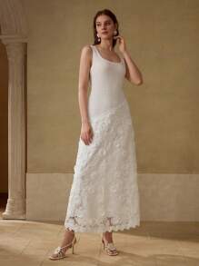 MOTF PREMIUM VESTIDO CON CREMALLERA DE ENCAJE GUIPUR - Blanco - Ver 5