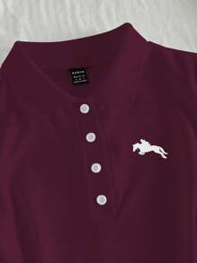 SHEIN Unity 女士红色 Polo 领夏季短袖休闲连衣裙 - 酒紅色 - 查看 5