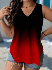 SHEIN LUNE Blusa de seda de leche de talla grande de 180g, estilo regular sin mangas - Multicolor - Ver 1