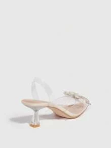 CUCCOO SZL Zapatos de tacón alto con decoración de lazo y rhinestones, elegantes zapatos de tacón de media luna para graduación, fiesta de promoción, vacaciones, rebajas de verano, vuelta al cole, estudiantes universitarios, fiesta, estilo chic y elegante, Halloween, Navidad, fiesta de discoteca, noche sexy