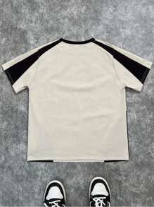 SHEIN Tween Boys' Casual Minimalist Sports Print Short Sleeve Round Neck T-Shirt, Suitable For Summer