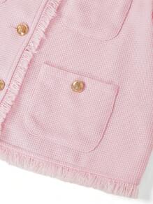 Gownix Chaqueta de mujer de manga corta con bolsillos y botones metálicos de boucle - Rosa - Ver 7