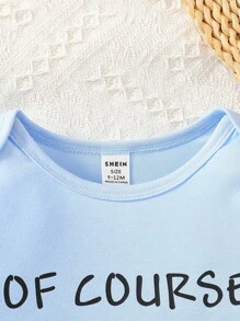 SHEIN Bodys de manga corta con estampado de letras para bebé niño, azul - Azul - Ver 5