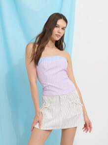 Nöista Top sin tirantes con silueta ajustada en rayas de color rosa pastel y azul. Confeccionado en una tela ligera y transpirable, casual, de verano, elegante, sin mangas, juvenil, cómodo, versátil, estiloso, fresco, femenino. - Multicolor - Ver 5