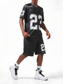 SHEIN 2pcs Set Teen Boy's Casual Sports College European And American V-Neck Mesh Sportswear Short-Sleeved Tops And Shorts Set With Digital Patterns Suitable For Kids Outfits Toddler Boy Clothes Back To School Boys Set Suitable For Birthday Parties, Evening Parties, Performances, Weddings, Baptisms, Opening Ceremonies Daily Suitable For Daily Use Suitable For School Suitable For Travel Suitable For Sports Suitable For Spring And Summer Seasons