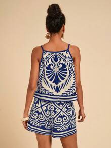 Travachic 2 pezzi set di canotta e pantaloncini stampati casual da donna per vacanze