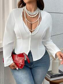 SHEIN Unity Plus Size Solid Color Long Sleeve Casual Shirt