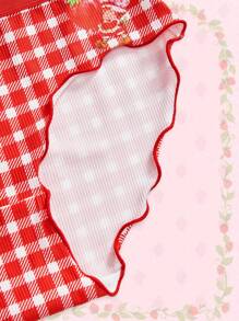 Strawberry Shortcake | ROMWE Bộ 3 quần lót bikini họa tiết quả dâu tây dễ thương có viền bèo nhún nhiều màu cho nữ - Nhiều màu - Xem 3