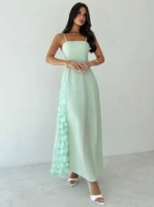 Firerie Women's Elegant Romantic Lace Splice A-Line Midi Dress, Casual Holiday Beach Wear, Summer - Pastel Green - View 7