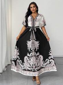 Celure Vestido casual mini con estampado floral de marañón, mangas con volantes para mujer de talla grande