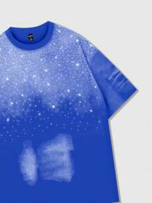 ROMWE MEN Street Life Men's Fashion Rhinestone Washed Short Sleeve T-Shirt, Summer, Rave - Blue - View 3