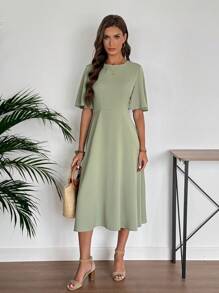 EMERY ROSE Robe d'été pour femme de couleur unie, style décontracté, longueur mi-mollet