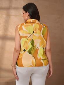 Chikora Ärmelloses Hemd mit Allover-Muster, Knopfleiste, Bindegürtel, elegantes Sommeroutfit für Frauen, Urlaub, Flughafen, Lehrerin, Büroalltag, Geschäftskleidung, Arbeit, Büromode, Ausgehmodus, Rückkehr zur Schule - Verschiedenfarbig - Übersicht 2