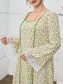 Yasmyna 女士休闲花卉宽松方领连衣裙，假日风格 - 黃色 - 查看 1