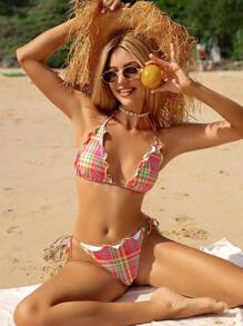 Swim Mod 1pc Women's Swimwear Random Print Triangle Halter Bikini Top For Summer Beach Vacation - Multicolor - View 9