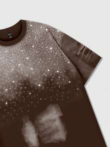 ROMWE MEN Street Life Camiseta de manga corta de cuello redondo de verano casual y versátil con efecto degradado para hombres