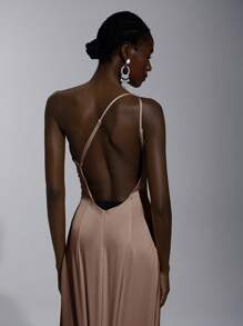 Elitara Abito elegante, romantico, sexy, minimalista, in raso, elasticizzato, senza schienale, con volant, attillato, con spacco alto, alla moda, stile influencer, da occasione, da vacanza, festa di compleanno, matrimonio, damigella