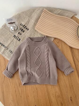 SHEIN Nouveau-né bébé fille pull décontracté à manches longues marron confortable, automne et hiver