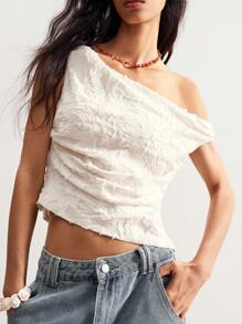 Bohemela Boho Textured Knit Asymmetrical Neck Fitted Women Camisole Top