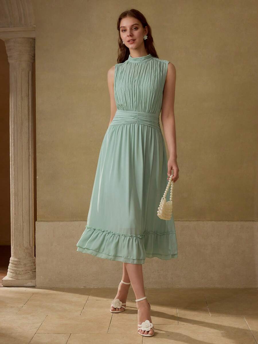 MOTF PREMIUM PLISSE RUFFLE HEM DRESS - Green - View 1