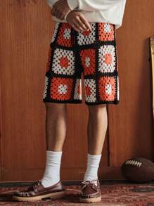 Manfinity VCAY Men Knitted Casual Relaxed Waist Elastic Waist Shorts - Black - View 6