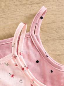 2pcs/Set Young Girl Ditsy Floral Pattern Frill Hem Camisole Top And Loose Shorts Pajama Set, Comfortable Casual