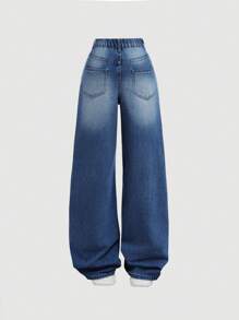 SHEIN Girlism Teenager Mädchen Y2K Loose Fit Lässige Jeanshose mit Taschen und weiten Beinen, Teenager Mädchen Sommer Lässig Jeans